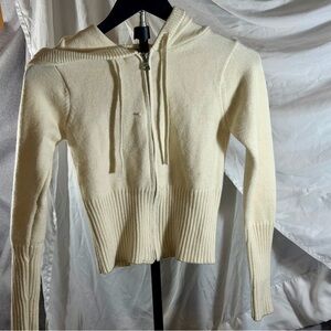Sincerely Jules Cream Hooded Cropped Ribbed Hoodie size medium